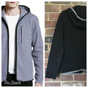 JAMES PERSE Standard black Gray contrast trim zip hoodie jacket -42 chest